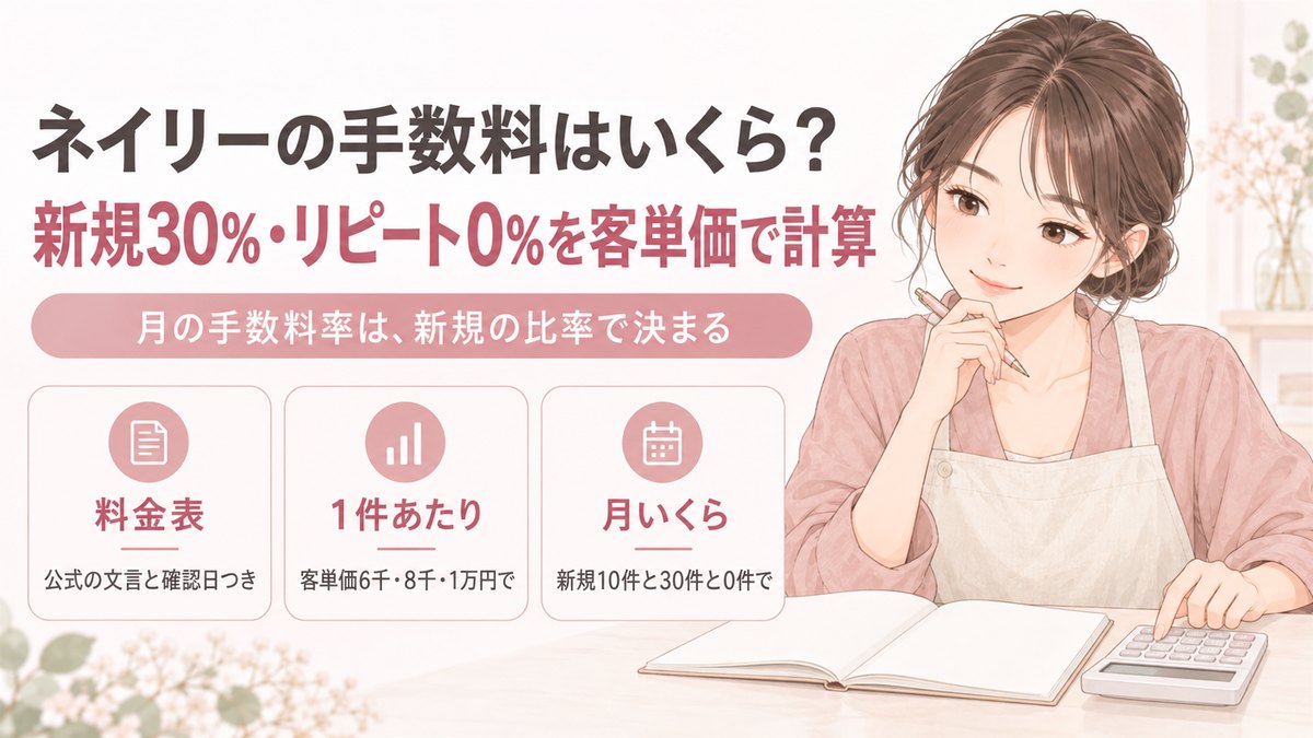 ネイリーの手数料はいくら？新規30%・リピート0%を客単価で計算