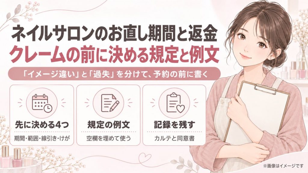 ネイルサロンのお直し期間と返金｜クレームの前に決める規定と例文