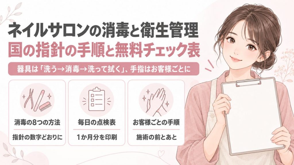 ネイルサロンの消毒と衛生管理|国の指針の手順と無料チェック表