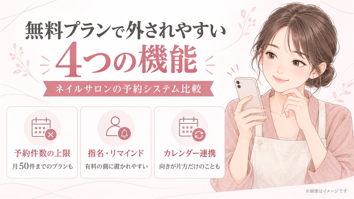 ネイルサロンの予約システム比較｜無料プランで外されやすい4つの機能