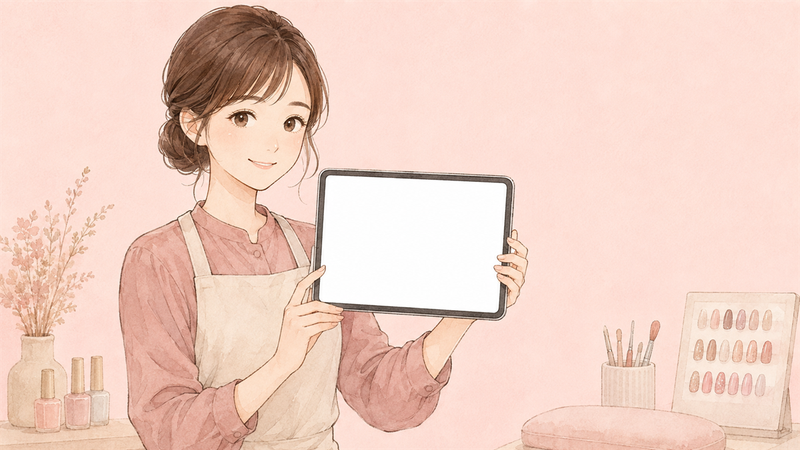 タブレットで自分のサロンページを見るネイリスト