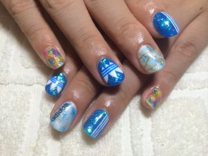 ブルーのタイダイ×ボーダーのマリン柄