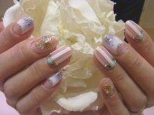 ストライプにブルーで爽やか夏Nail