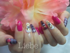 リボンチェックネイル