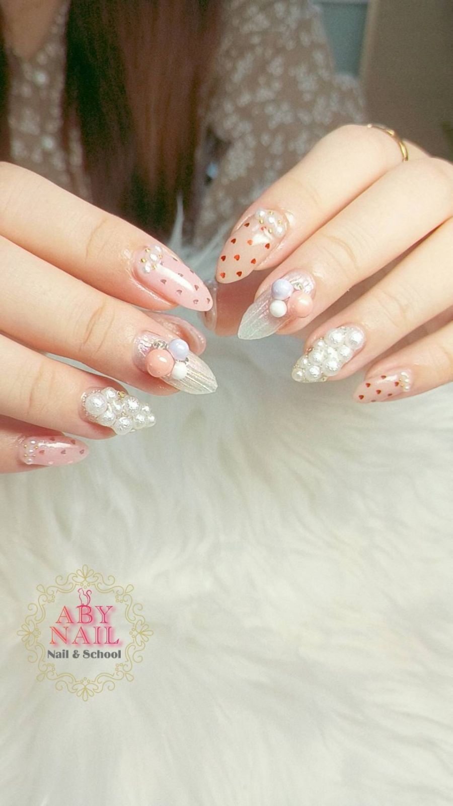 パール × ハートホロドット - ABY NAIL