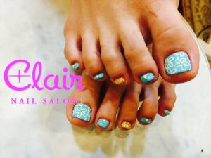 お花×ターコイズブルーネイル