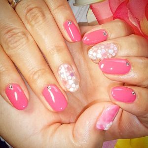 お客様ネイル『ピンク＆ホロネイル』