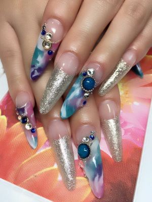 ブルー×パープルのマーブル×シルバーグリッター