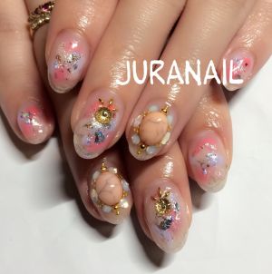 天然石風ビジュー×ぬりかけネイル