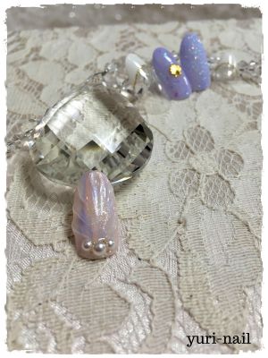 ラベンダーラメ×ピンクのオーロラチップ×パール