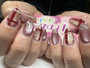 ぷっくり立体チェック×マグネットネイル