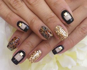 ブラック×ゴールドラメ×レオパード柄