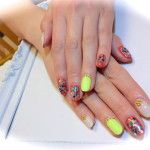 ネオンイエロー×ボルドーの柄ミックス